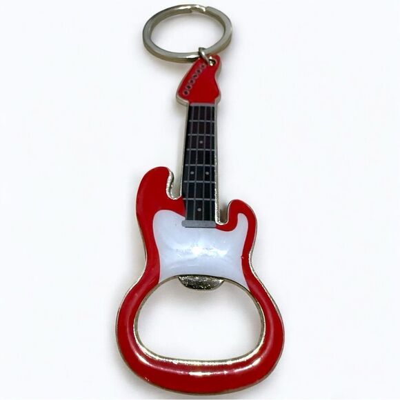 Guitar Bottle Opener Keychain Red & White – Rockin’ Accessory for Music Lovers - Picture 5 of 15